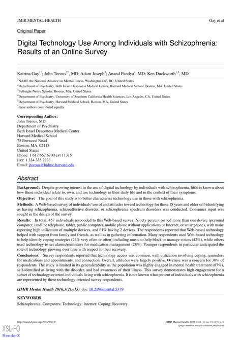 Digital Technology Use Among Individuals with Schizophrenia: 